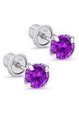 elegant white gold round basket baby February birthstone earrings